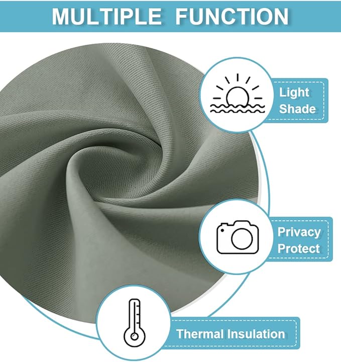 RYB HOME Blackout Curtains for Small Window - Thermal Insulated Privacy Curtains Shades for Kitchen Bathroom Cafe Dorm Loft, W 34 x L 45 inch per Panels, Sea Green, 2 Pcs