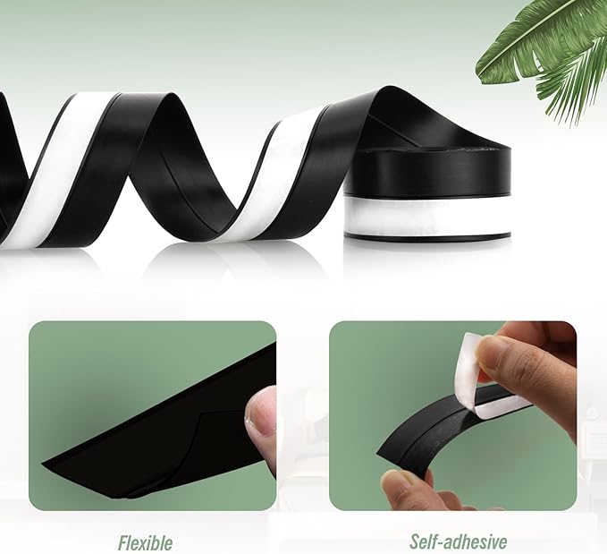 Silicone Weather Stripping Door Seal Strip, 16.4 Feet Self Adhesive Sealing Sticker Sealing Tape for Door Draft Stopper Adhesive for Doors Windows Shower Glass Gaps (Black, Width 45mm)