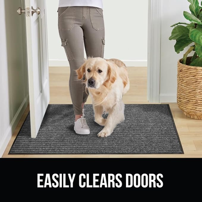 GORILLA GRIP Traffic Guard Door Mat, 70x24, Heavy Duty Welcome Mats, Commercial Office Space Doormat, Waterproof, Fade Resistant, Strong Rubber Backing, Low Profile, Shoe and Boot Scraper, Gray