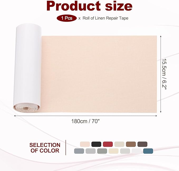 PATIKIL 70x6.2 Inch Linen Repair Tape, Repair Fabric Patch Self Adhesive Couch Patch Line Repair Patch for Furniture Sofa Car Seats Office Chairs, Light Beige