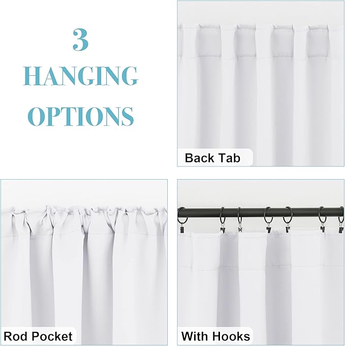 RYB HOME Blackout Curtains for Living Room, Back Tab & Rod Pocket Top Insulating Window Decor for Bedroom Dining Sliding Glass Door Home Office, W 62 x L 84, Pure White, 2 Panels