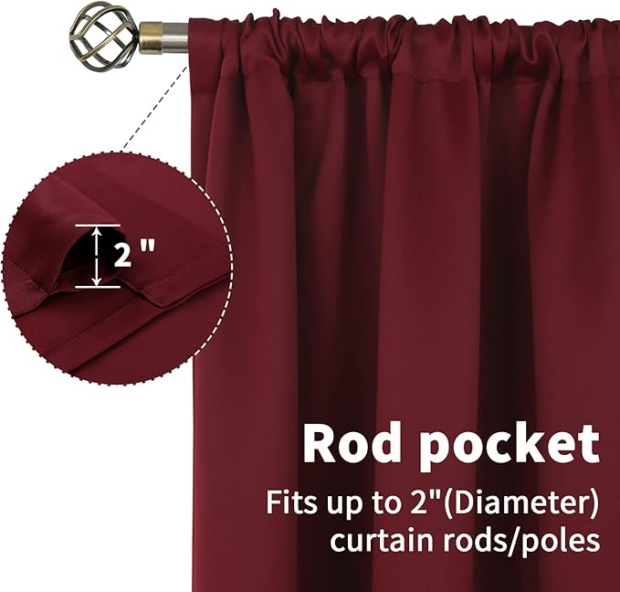 BGment Burgundy Blackout Curtains 90 Inch Long for Living Room - Wine Red Thermal Insulated Drapes with Rod Pocket Darkening Blinds for Dining Bedroom, 52 x 90 Inch, 2 Panels