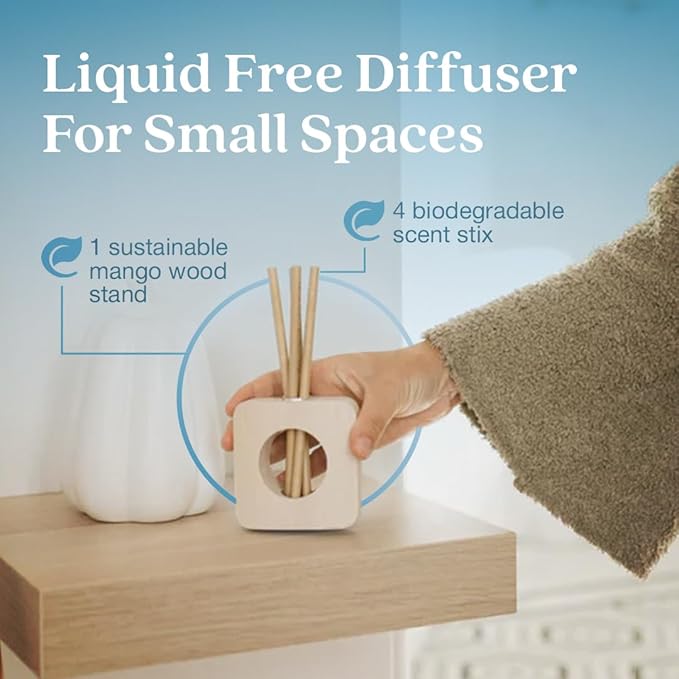 Enviroscent Non-Toxic Air Freshener for Home Essential Oil Diffuser | Fragrance Lasts Over 30 Days | Kit includes 1 Mango Wood Stand & 1 Scent Stix Refill (Rainwater & Bamboo)