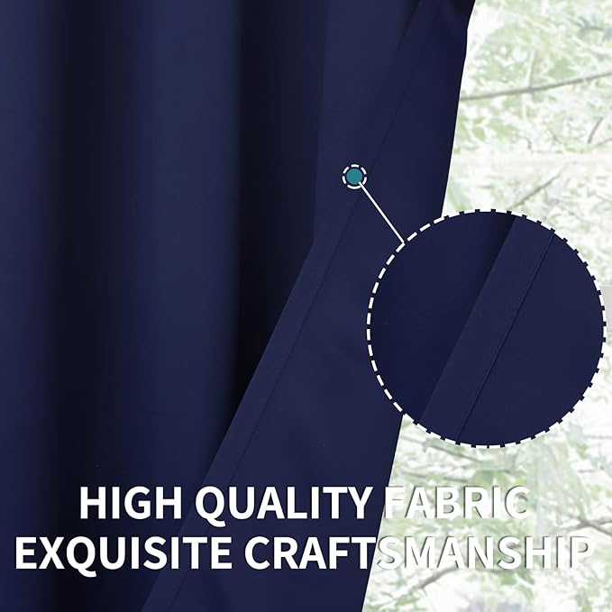 BGment Rod Pocket 63 Inch Long Blackout Curtains for Bedroom - Navy Blue Room Darkening Drapes for Living Room Thermal Insulated Black Out Shading Blinds, 42 x 63 Inch, 2 Panels