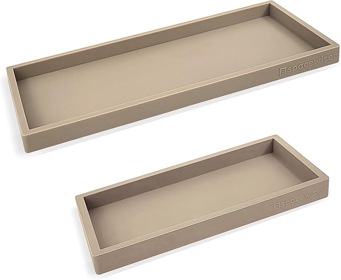 Countertop and Vanity Tray - 2 PC (11” and 7”) Shatterproof Silicone Kitchen and Bathroom Trays for Counter, Kitchen Soap Dispenser Tray, Vanity Trays for Bathroom, Perfume Key Tray