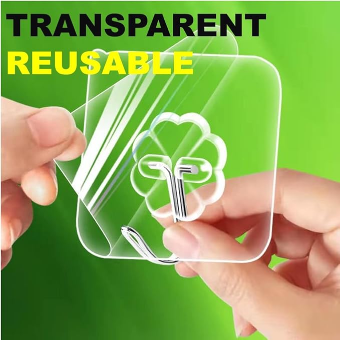 40pcs Heavy Duty Adhesive Hooks for Damage-Free Hanging - Transparent Plastic Hangers for Ceilings and Walls