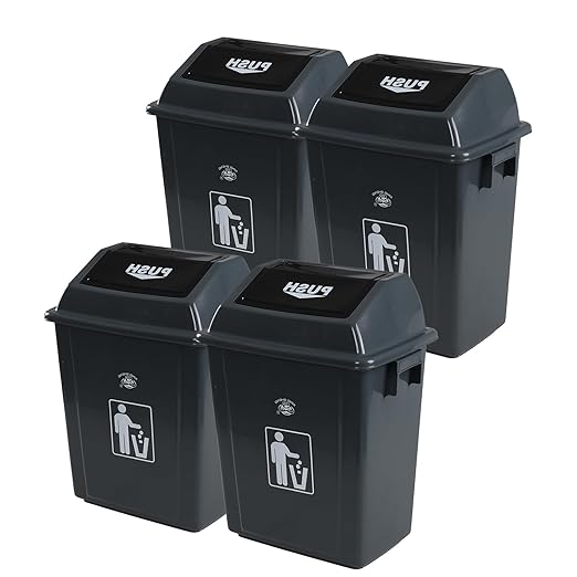 Readsky 6 Gallon Plastic Garbage Can Swing Lid, Trash Can Swing-Top, Swing Garbage Bin, 4 Packs, Gray
