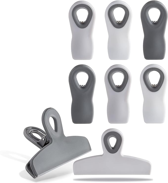 COOK WITH COLOR Bag Clips - Heavy Duty Chip Clip and Refrigerator Magnet Clips for Food Storage with Air Tight Seal Grip, Grey Ombre, Pack of 8