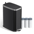 Stainless Steel Bathroom Trash Can with Lid Soft Close,1.6 Gallon Slim Garbage can,Small Metal Step Wastebasket for Office, Bedroom, Toilet, Black