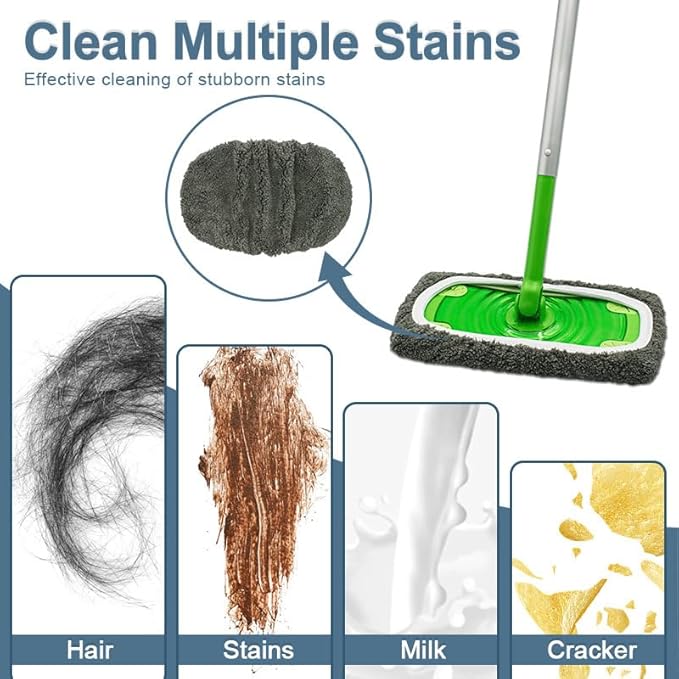Reusable Microfiber Mop Pads Washable Wet Pads Compatible with Swiffer Sweeper Refills Pads for Wet & Dry Sweeping Cloths Mop Head Replacement for Household Cleaning (Grey 4PCS)