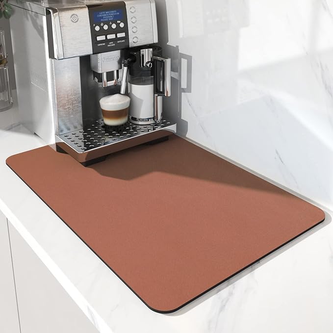 AMOAMI Coffee Mat - Hide Stain, Rubber Backed Absorbent Dish Drying Rack for Kitchen Counter - Dark Grey, Blue, 12''x19''