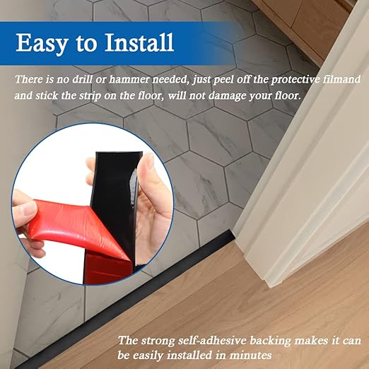 Floor Transition Strip Self Adhesive Floor Cover Strips Laminate 3" Wide Vinyl Flat Divider Transitions (7.5cm, 3.3Ft, Black)