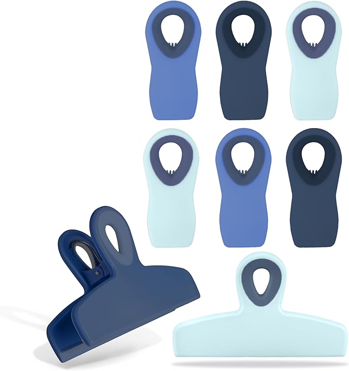 COOK WITH COLOR Bag Clips - Heavy Duty Chip Clip and Refrigerator Magnet Clips for Food Storage with Air Tight Seal Grip, Blue Ombre, Pack of 8