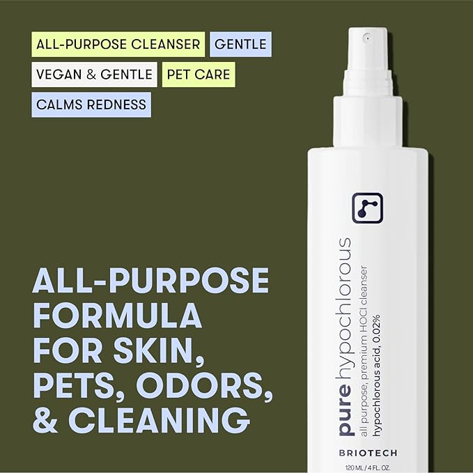 BRIOTECH Pure Hypochlorous Acid Spray and Cleanser, Original Premium HOCl Topical Solution, Multi-Purpose Cleaner, Family Approved & Pet Friendly, 8 fl oz