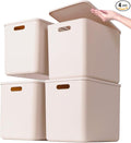 Plastic Storage Bins with lids,Storage Baskets,Container with handle,Storage Organizer Bins for Shelves,Office,Bedrooms,Closets, Cabinets(Grey，4XL)
