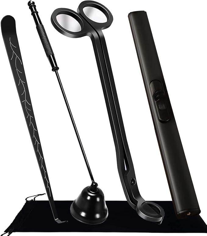 4 IN 1 Candle Wick Trimmer, Electric Candle Lighter Rechargeable, Candle Snuffer, Candle Wick Cutter, Candle Wick Dipper Accessory Candle Making Kit,with Portable Bag for Gifts Candle Lovers (Black)