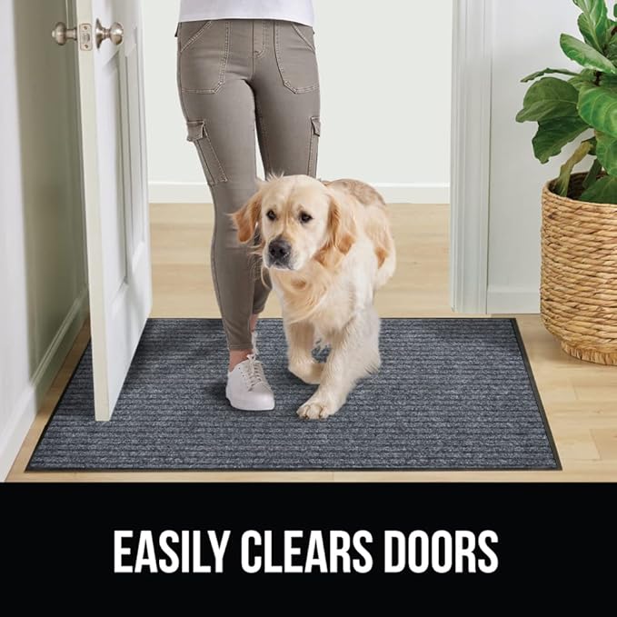 GORILLA GRIP Traffic Guard Door Mat, Heavy Duty Welcome Mats, Commercial Office Space Doormat, Waterproof, Fade Resistant, Strong Rubber Backing, Low Profile, Shoe and Boot Scraper, 29x17, Gray