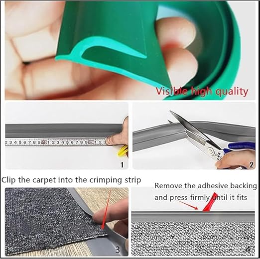 Self Adhesive Carpet Transition Strip with Edge Trim, Designed for Seamless Transitions from Carpet to Tile or Vinyl Floors, Perfect for Doorways.(Black,7ft)