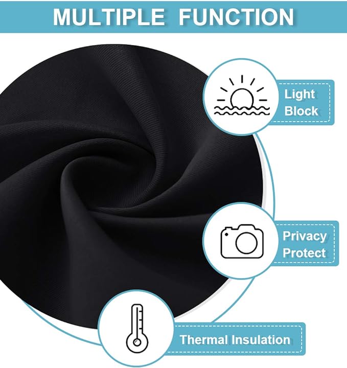 RYB HOME Short Black Curtains for Bedroom, Blackout Thermal Insulated Curtain Tiers Small Window Treatment Privacy Shades for Kitchen Farmhouse Closet, W42 x L36 inch, 2 Panels