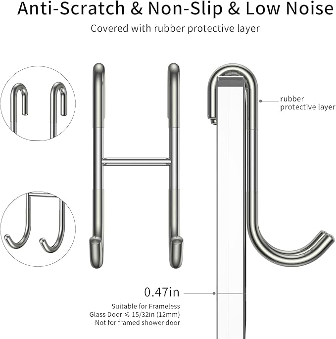 14-Inches Stainless Steel Shower Squeegee Set, Include Shower Door Hook, Adhesive Hook and Spare Silicone Blade, Window Squeegee for Shower Glass Door, Bathroom, Mirror, Window and Car Glass