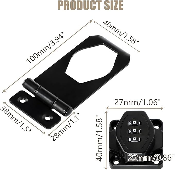 Password Rotary Hasp Locks, Digit Combination Lock Door Security Slide Latch Door Lock for Drawers, File Cabinets, Cabinets, Interior Doors, Barns, Garage Doors, Fence (4 Inch)