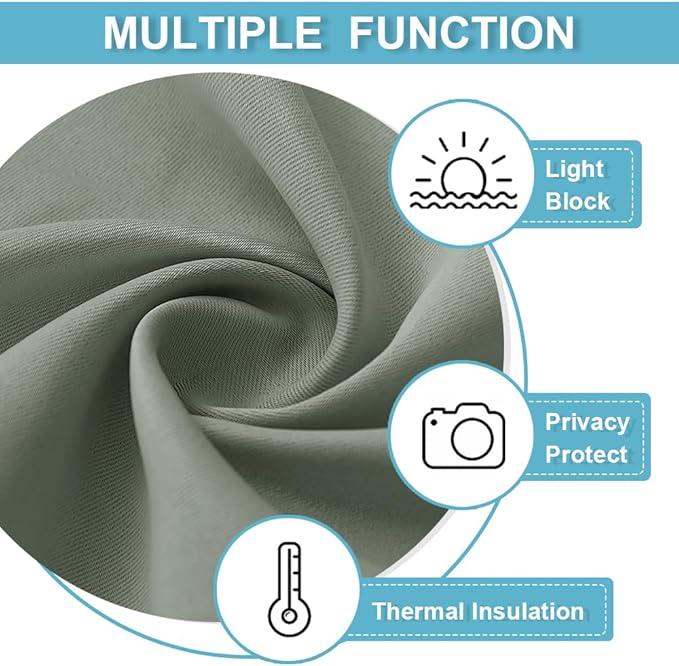 RYB HOME Room Darkening Curtains 2 Panels Set, Energy Efficient Privacy Drapes Back Tab Small Wondow Shades for Bathroom Kids Bedroom, 42 Inch Wide by 63 Inch Long, Sage Green