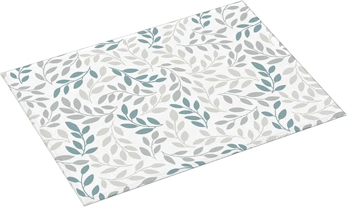 Grey And Blue Leaves Branches Microfiber Absorbent Reversible Dish Drying Mat For Kitchen Counter Xl Large Pad 18 X 24 Inch