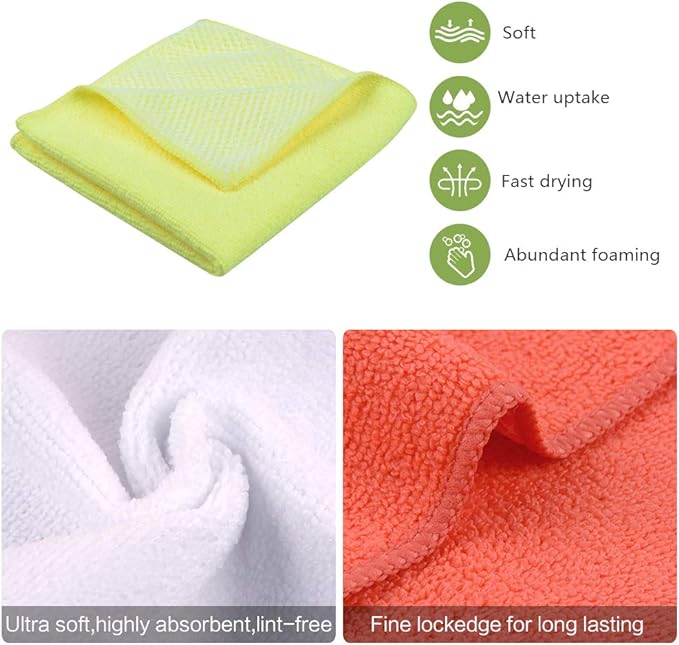 SINLAND Microfiber Dish Cloth for Washing Dishes Dish Rags Best Kitchen Washcloth Cleaning Cloths with Poly Scour Side 5 Color Assorted 12inchx12inch 10pack