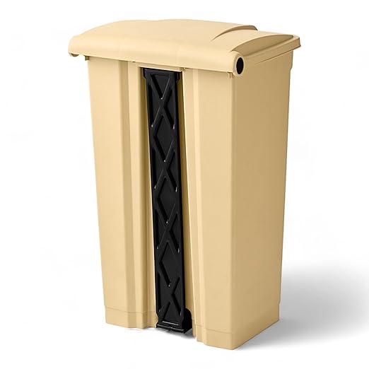 PRO&Family Step-On Trash Can with Lid, Plastic Waste Bin, Foot Pedal Operation (Biege, 23 Gallon)