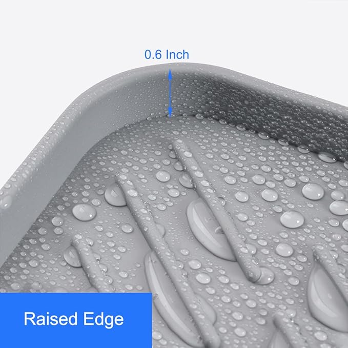 Sponge Holder with Drain Spout, Silicone Sponge Tray for Kitchen Sink, Rubber Soap Dish for Shower Bathroom (Grey, 4.7" x 3.6")