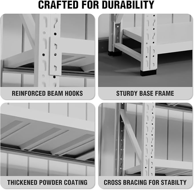 Storage Shelves Heavy Duty, Metal Garage Shelving Units, 4 Tier Storage Rack Shelf, Steel Industrial Shelving, Adjustable Standing Shelf for Basement/Warehouse (White, W59.06*D19.69*H78.74)