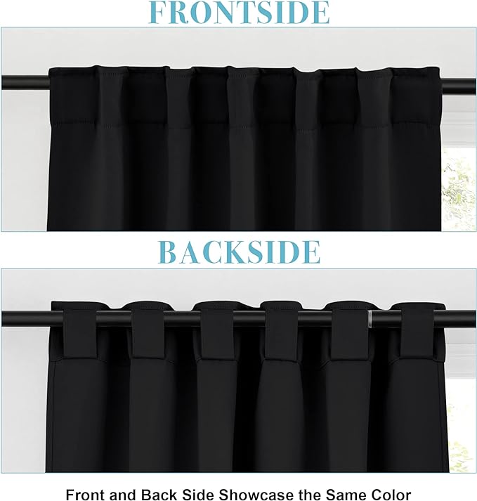 RYB HOME Short Black Curtains for Bedroom, Blackout Thermal Insulated Curtain Tiers Small Window Treatment Privacy Shades for Kitchen Farmhouse Closet, W42 x L36 inch, 2 Panels