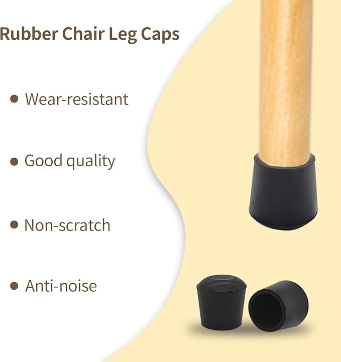 Flyshop Furniture Table Covers Non-Slip Durable Rubber Leg Tips Chair Leg Caps Floor Protector Round Black 4PCS Size 25mm, 1"