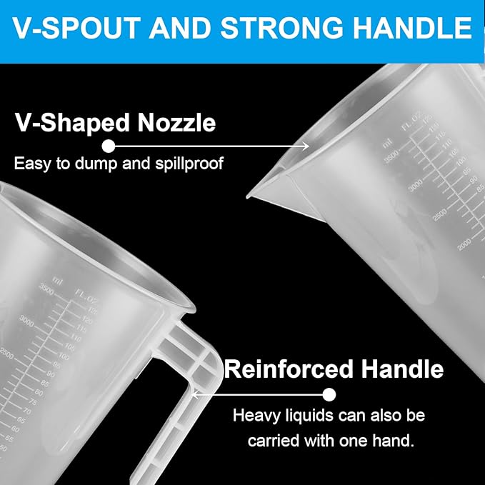 3 Pack 3.5 Liter Measuring Pitcher, Plastic Measuring Cups with Cover, Clear Plastic Graduated Measuring and Mixing Pitcher, Large Measuring Container with Handle and Pour Spout (3500ml)