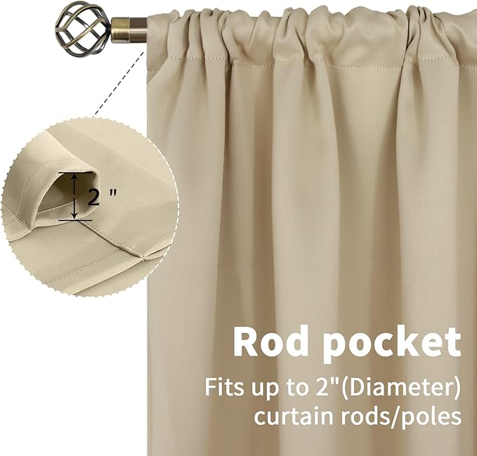 BGment Beige Curtains Kitchen Window Over Sink 36 Inches Length - Short Drapes with Rod Pocket Thermal Insulated Privacy for Cafe Bathroom Small Window, 2 Panels