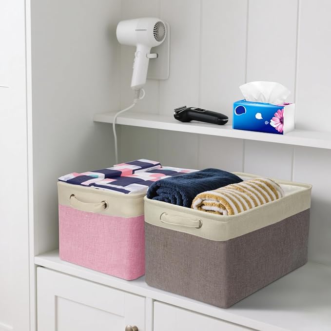 BALEINE 1 Pack Fabric Storage Bins for Shelves, Linen Storage Baskets for Organizing, Decorative Closet Bins for Clothes, Home (Green, 15''x11''x9.5'')