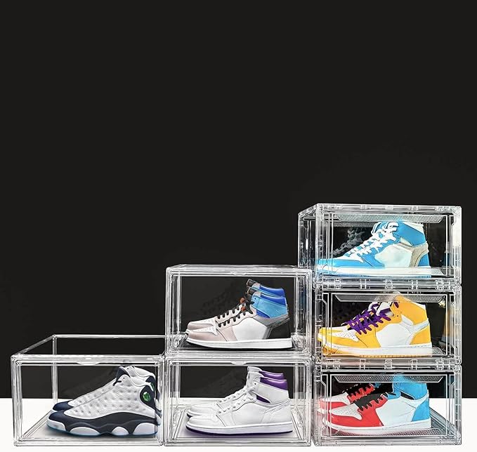KDOR Shoe Box for sneakers，Closet,hat Clear Plastic Stackable 10 Pack Sneaker Storage Boxes with Magnetic Door, Acrylic Display Case, Strong and Sturdy Fit Shoe Size Up to US 15