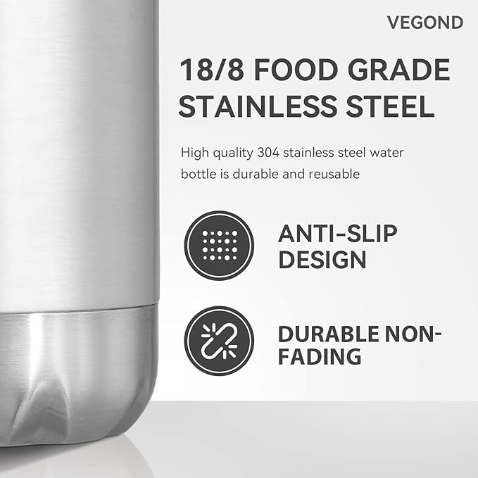 VEGOND 17oz Stainless Steel Water Bottles Bulk, Reusable Metal Sports Water Bottle Keeps Drink Hot and Cold, BPA Free Double Wall Vacuum Cola Shape Insulated Water Bottles for Camping Gym, 4 Pack