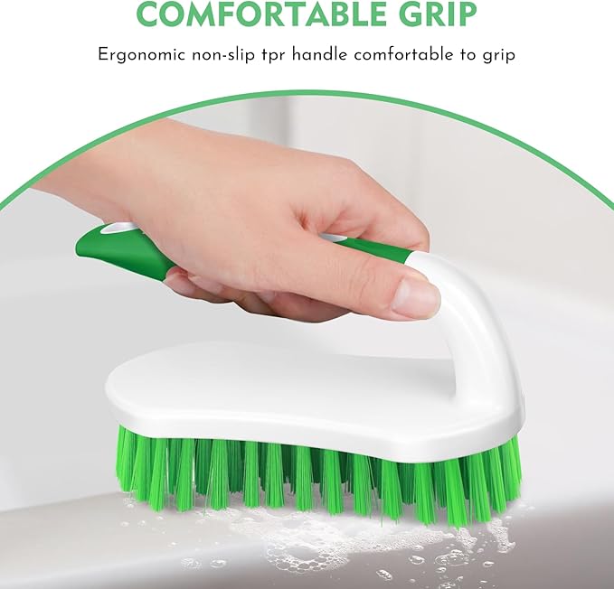 SetSail Scrub Brush, Heavy-Duty Scrub Brushes for Cleaning with Stiff Bristles Cleaning Brush for Shower, Bathroom, Carpet, Kitchen and Bathtub Scrubber - 3 Pack, Green