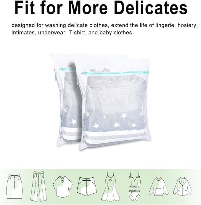 OTraki Mesh Washing Bags for Laundry 2 Pack 16 x 20 Inch Medium Mesh Bag Laundry Washer Delicates Lingerie Wash Machine Net Zipper Bag Heavy Duty Home Dorm Hotel Travel Storage Organizer, White