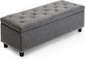 BELLEZE 47" Storage Ottoman, Storage Bench with Safety Close Hinge, Faux Leather Button-Tufted Ottoman for Living Room, Entryway, Hallway, Foot Rest, Support 300lbs - Rustic Gray