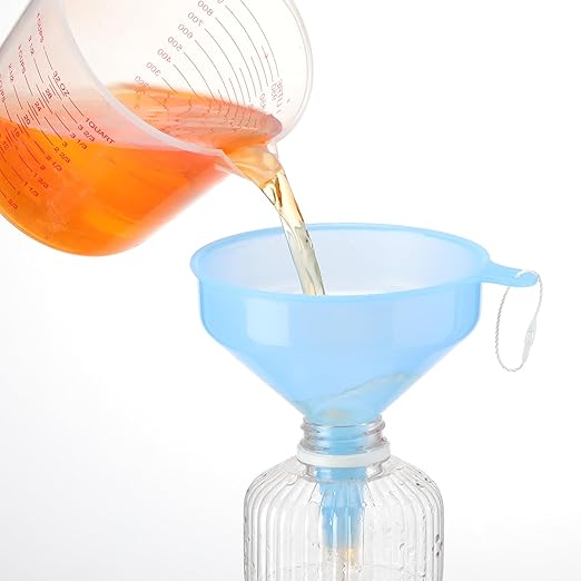 Honeydak 9 Pcs Multi-Purpose Plastic Funnels 4.7 Inch Wide Mouth Funnels for Filling Bottles, Jars, Containers Lab Use Oil Funnel for Gas, Car Oil, Lubricants and Fluids (Pink,Blue,Green)