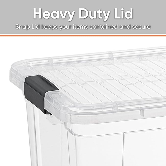 Superio Storage Bins with Lids- 4 Pack, 6.6 Qt Clear Boxes for Organizing, Stackable Plastic Containers- BPA Free, Non-Toxic, Odor Free, Organizer for Home, Office, Dorm