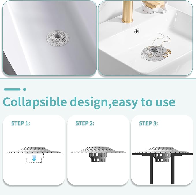 Bathtub Drain Hair Catcher,Silicone Tub Hair Catcher Drain Protector,All-in-one Shower Hair Drain Catcher Strainer for 1.48'' to 1.76'' Regular Drains, 3PCS(Patent Pending)