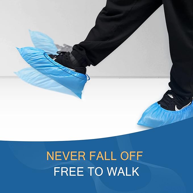 Hitituto Shoe Covers Disposable Non-slip for Indoors -100 Pieces (50 Pairs) Waterproof Premium CPE Booties Shoes Protectors Coverings, fits up to size 11 US Men and 13 US Women, Blue, Large