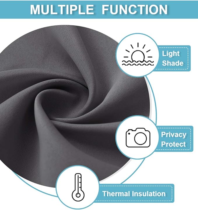 RYB HOME Blackout Curtains for Kitchen, Over Sink Privacy Curtains Window Decor, Thermal Insulating Drapes for Bathroom Cafe Bedroom Small Window, W 42 x L 24 inch, Grey, 2 Panels