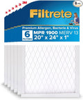 Filtrete 20x24x1 AC Furnace Air Filter, MERV 13, MPR 1900, Premium Allergen, Bacteria & Virus Filter, 3-Month Pleated 1-Inch Electrostatic Air Cleaning Filter, 6-Pack (Actual Size 19.81x23.81x0.78 in)
