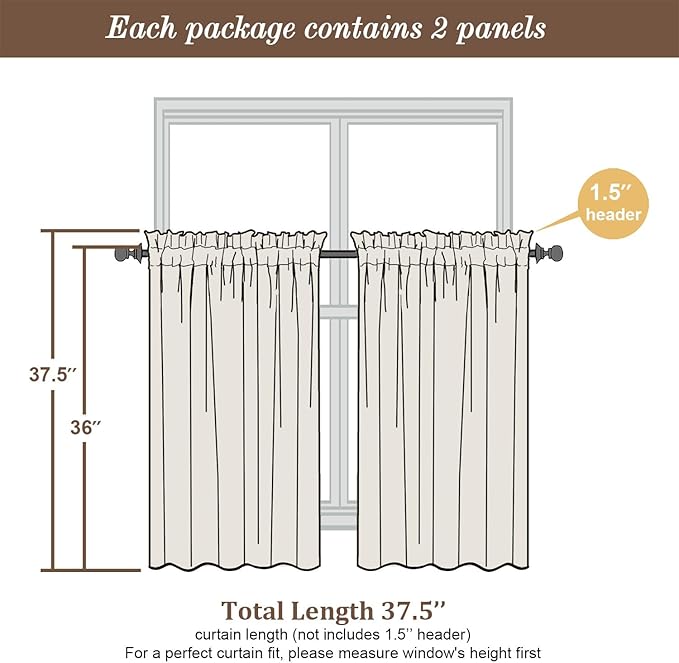 Chyhomenyc Light Green Sheer Curtains 36 inch Length 2 Panels Set, Light Filtering Voile Short Window Curtians for Bathroom Living Room Farmhouse Small Windows, Each 42Wx36L in, 2PCS