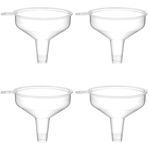 4PCS Mini Plastic Funnel, Clear Small Funnel, 5.5cm/2.17Inch Funnels for Kitchen Use, Food Grade Mini Funnels for Filling Water Bottle, Lotion, Essential Oil, Perfume, Spice and Powder