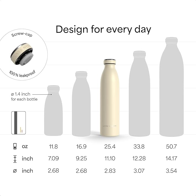 LARS NYSØM Stainless Steel Insulated Water Bottle 12oz 17oz 25oz 34oz 51oz | Insulated Thermo Flask for Hot and Cold Beverages | Leakproof Drinking Bottle (Mocha Brown, 25.4oz)